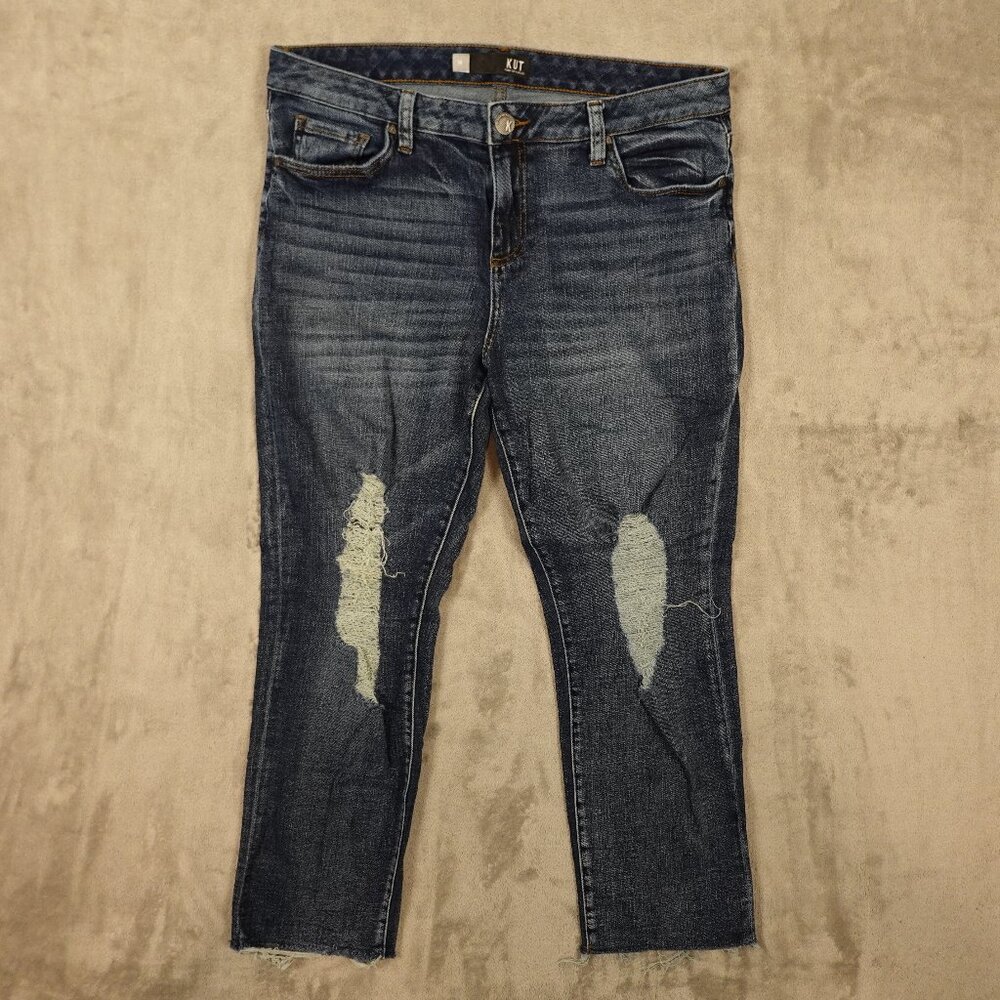 Kut From The Kloth Jeans Reese Ankle Straight Leg Distressed Women's Size 14
